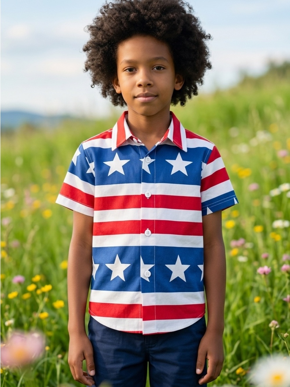 NWT- Kids' Star & Stripe Button-Down Shirt - Red, White & Blue